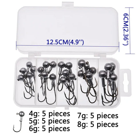 Fishing Hook Variety Box 1g 1.5g 2g 3g 3.5g fishing hook jig round head hook with mix colors , fishing tackle hook for soft grub worm baits